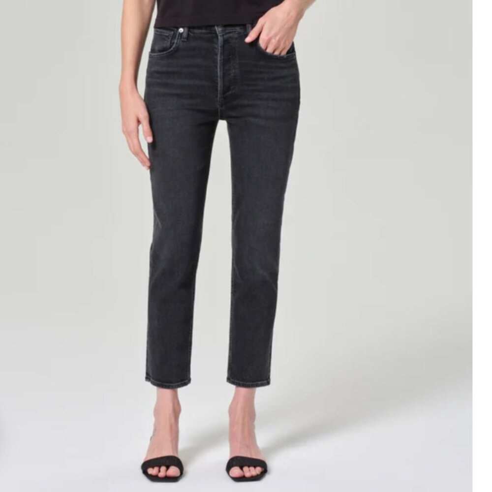 Agolde Riley High Rise Straight Crop (STRETCH) In Panoramic grey sz 27